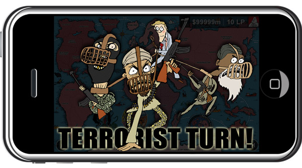 screenshot from War on Terror, the boardgame, the application - terrorist turn announcement