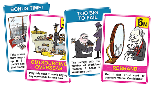 A sample of cards from Crunch, the game for utter bankers